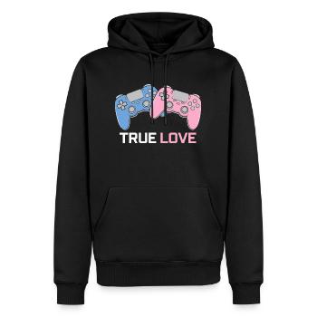 True Love - Sweat à capuche Premium bio Homme - noir - Devant - Nico (187cm)