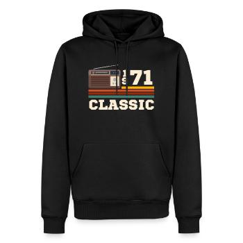 Anniversaire 1971 retro classic - Sweat à capuche Premium bio Homme - noir - Devant - Nico (187cm)
