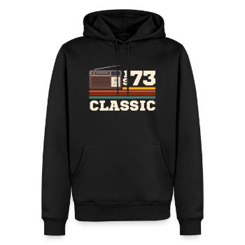 Anniversaire 1973 retro classic - Sweat à capuche Premium bio Homme - noir - Devant - Nico (187cm)