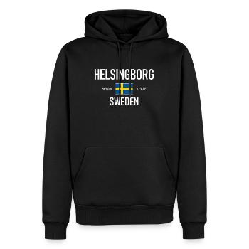 Helsingborg - Suède Sverige Drapeau Coordonnées - Sweat à capuche Premium bio Homme - noir - Devant - Nico (187cm)