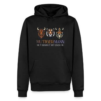 MUTIGERMANN Wikinger lustige Sprüche, KUH, TIGER - Männer Premium Bio Hoodie - Schwarz - Vorne - Nico (187cm)