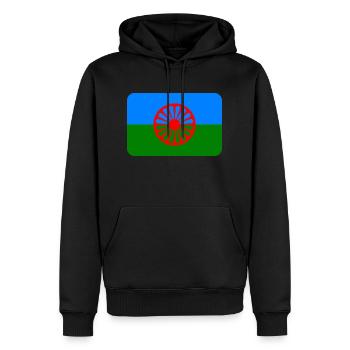 ROMANI FLAG round corner 400 dpi - Men’s Premium Organic Hoodie - black - Front - Nico (187cm)