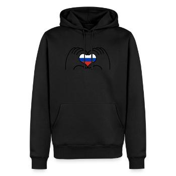 Coeur Russie - Sweat à capuche Premium bio Homme - noir - Devant - Nico (187cm)