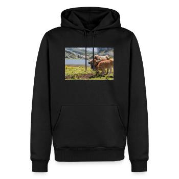 Vache avec veau dans les montagnes des Asturies - Sweat à capuche Premium bio Homme - noir - Devant - Nico (187cm)