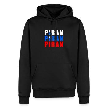 PIRAN - Männer Premium Bio Hoodie - Schwarz - Vorne - Nico (187cm)
