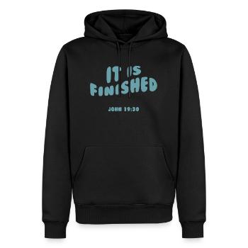 c’est fini - vêtements chrétiens - Sweat à capuche Premium bio Homme - noir - Devant - Nico (187cm)