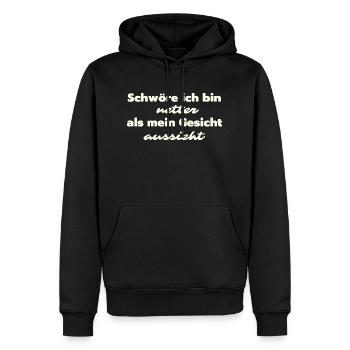 Schwöre ich bin netter als mein Gesicht aussieht - Männer Premium Bio Hoodie - Schwarz - Vorne - Nico (187cm)