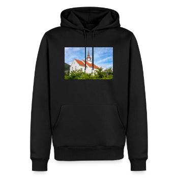 Eid kirke (Eid-Kirche) in Nordfjordeid Norwegen - Männer Premium Bio Hoodie - Schwarz - Vorne - Nico (187cm)