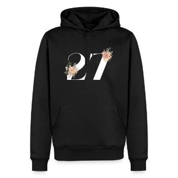 27e anniversaire fleuris (Cadeau de 27 ans) - Sweat à capuche Premium bio Homme - noir - Devant - Nico (187cm)