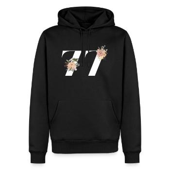 77e anniversaire fleuris (Cadeau de 77 ans) - Sweat à capuche Premium bio Homme - noir - Devant - Nico (187cm)