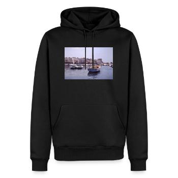 Vintage Santorini - Männer Premium Bio Hoodie - Schwarz - Vorne - Nico (187cm)