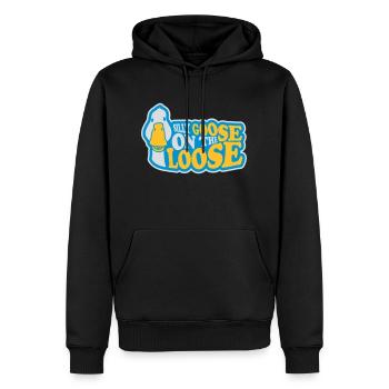 goose on the loose - Männer Premium Bio Hoodie - Schwarz - Vorne - Nico (187cm)