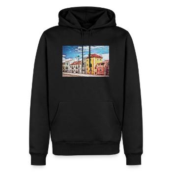 Vintage Color Buildings Row -Lisbon Portugal Lover - Men’s Premium Organic Hoodie - black - Front - Nico (187cm)