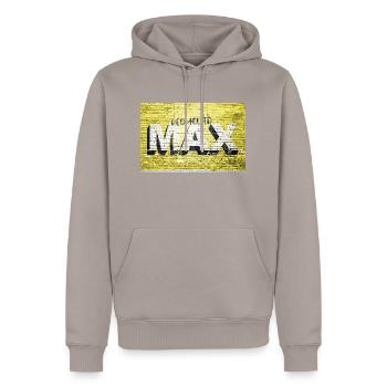 Auf maximale Motivation reduzieren Zitat Graffiti - Männer Premium Bio Hoodie - Taupe - Vorne - Nico (187cm)