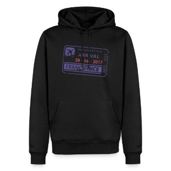 Tampon Nice immigration - Sweat à capuche Premium bio Homme - noir - Devant - Nico (187cm)