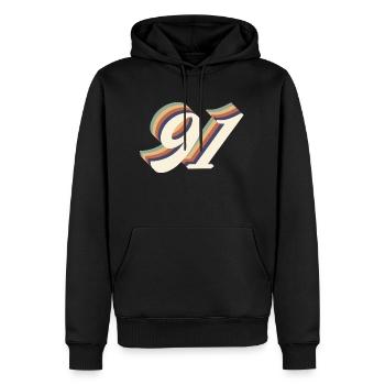 Jahrgang zum 91-jährigen Jubiläum - Männer Premium Bio Hoodie - Schwarz - Vorne - Nico (187cm)