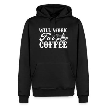 Will Work For Coffee - Männer Premium Bio Hoodie - Schwarz - Vorne - Nico (187cm)