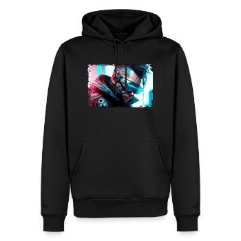 Cyber Soldat oder Punk in Neon Sci-Fi Manier - Männer Premium Bio Hoodie - Schwarz - Vorne - Nico (187cm)