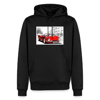 Voiture de sport rétro rouge - Sweat à capuche Premium bio Homme - noir - Devant - Nico (187cm)