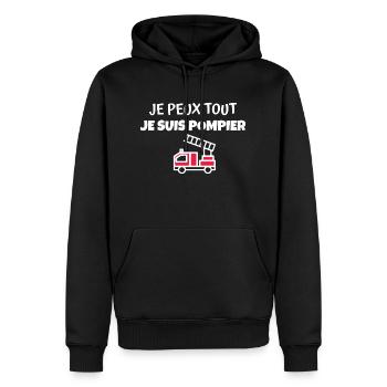 je suis pompier / cadeau humour pompier - Sweat à capuche Premium bio Homme - noir - Devant - Nico (187cm)