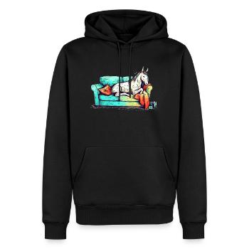 Unicorn Chills as a lazy animal on the sofa - Men’s Premium Organic Hoodie - black - Front - Nico (187cm)