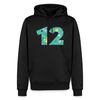 Personalisierte 12-Geburtstagsnummer - Männer Premium Bio Hoodie - Schwarz - Vorne - Nico (187cm)