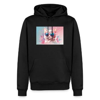 Rosa Katze - Männer Premium Bio Hoodie - Schwarz - Vorne - Nico (187cm)