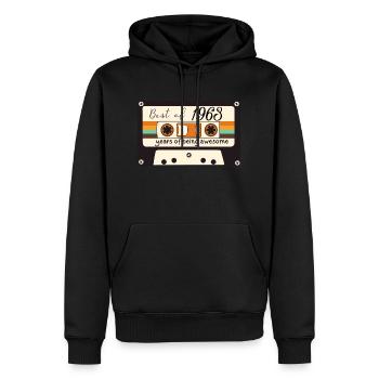 1963 - Men’s Premium Organic Hoodie - black - Front - Nico (187cm)
