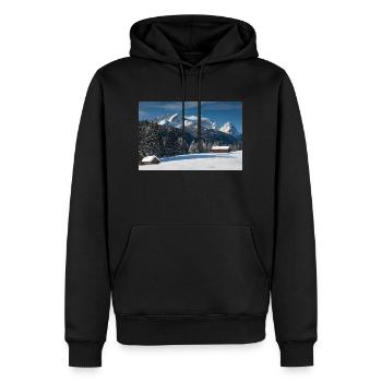 Ambiance hivernale avec Zugspitze - Sweat à capuche Premium bio Homme - noir - Devant - Nico (187cm)
