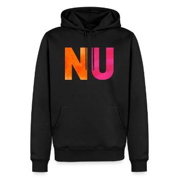 MOMENT. Une chemise, un mot. - Sweat à capuche Premium bio Homme - noir - Devant - Nico (187cm)