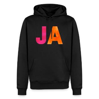 JA. Ein Shirt, ein Wort. - Männer Premium Bio Hoodie - Schwarz - Vorne - Nico (187cm)