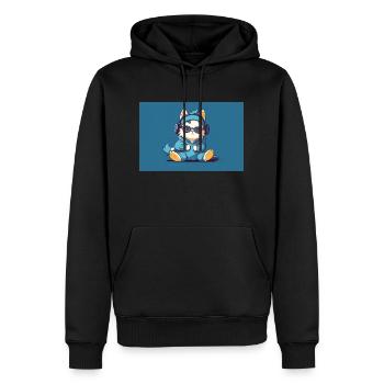 Kitten in sportswear, headphones and glasses. - Men’s Premium Organic Hoodie - black - Front - Nico (187cm)