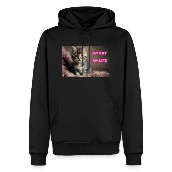 MY CAT MY LIFE - MON CHAT MA VIE - Sweat à capuche Premium bio Homme - noir - Devant - Nico (187cm)