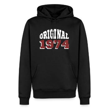 Original 1974 - Männer Premium Bio Hoodie - Schwarz - Vorne - Nico (187cm)