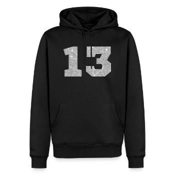 Numéro 13 paillettes rose - 13e anniversaire - Sweat à capuche Premium bio Homme - noir - Devant - Nico (187cm)