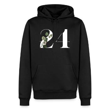 Numéro 24 floral vert -24e anniversaire floral - Sweat à capuche Premium bio Homme - noir - Devant - Nico (187cm)