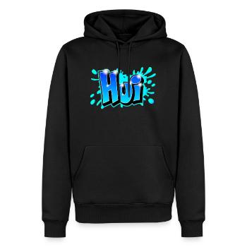 Graffiti "Hui" auf jedem Medium druckbar! - Männer Premium Bio Hoodie - Schwarz - Vorne - Nico (187cm)
