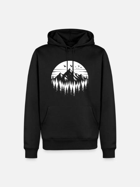 Chaîne de montagnes avec des arbres - Randonnées en montagne - Sweat à capuche Premium bio Homme - noir