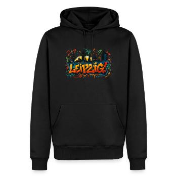 Graffiti Leipzig Skyline - Männer Premium Bio Hoodie - Schwarz - Vorne - Nico (187cm)