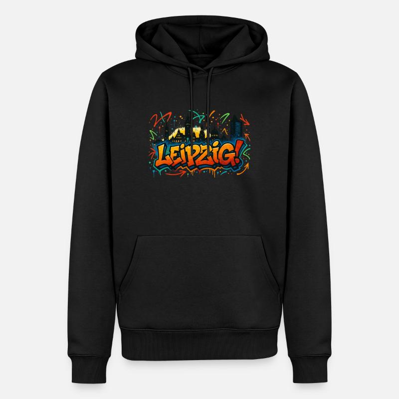 Graffiti Leipzig Skyline - Männer Premium Bio Hoodie - Schwarz