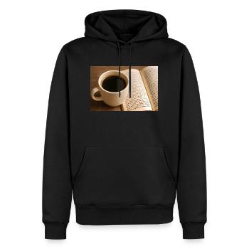 Buch und Kaffee - Männer Premium Bio Hoodie - Schwarz - Vorne - Nico (187cm)