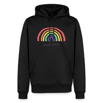 Liebesgrafik Liebe gewinnt Regenbogen - Männer Premium Bio Hoodie - Schwarz - Vorne - Nico (187cm)