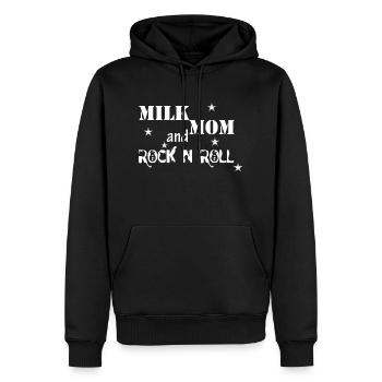 Milk,Mom, Rock'n'Roll - Männer Premium Bio Hoodie - Schwarz - Vorne - Nico (187cm)