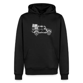 UK Offroad Ikone, Dachträger- Blueprint Zeichnung - Männer Premium Bio Hoodie - Schwarz - Vorne - Nico (187cm)