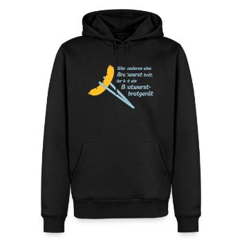 Bob: Wer anderen eine Bratwurst brät, der hat ein - Männer Premium Bio Hoodie - Schwarz - Vorne - Nico (187cm)