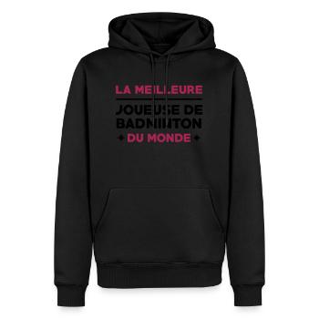 Badminton / Badiste / Tennis / Raquette / Sport - Sweat à capuche Premium bio Homme - noir - Devant - Nico (187cm)