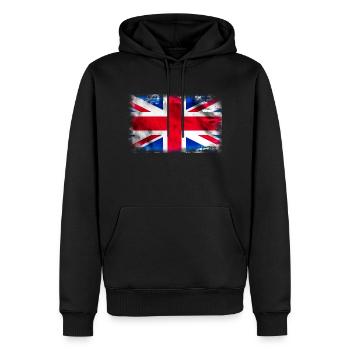 Contexte avec le drapeau du Royaume-Uni - Sweat à capuche Premium bio Homme - noir - Devant - Nico (187cm)