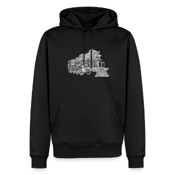 Lokomotive, Dampflokomotive, Eisenbahn, Zug - Männer Premium Bio Hoodie - Schwarz - Vorne - Nico (187cm)