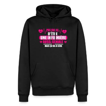 Pas facile d'être une infirmière géniale - Sweat à capuche Premium bio Homme - noir - Devant - Nico (187cm)