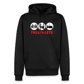 Triathlète sport humour geek cadeau - Sweat à capuche Premium bio Homme - noir - Devant - Nico (187cm)